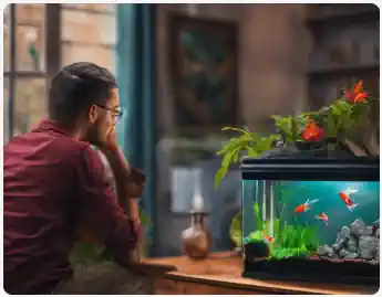 A guy and a small fish tank.