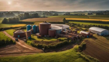 A biogas example showing an agricultural anaerobic digestion facility.