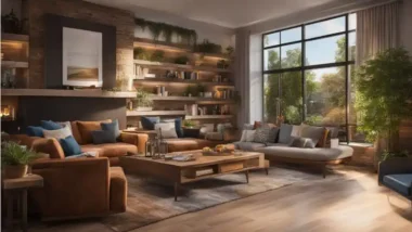 A cosy living room designed in a Minescape style.