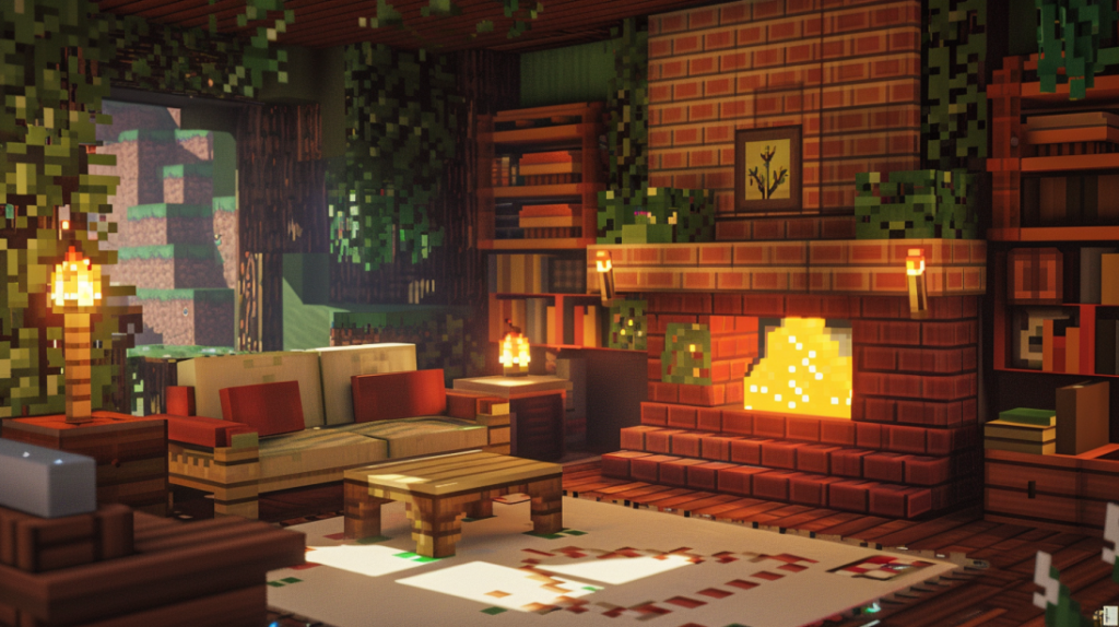 A living room in the Minecraft Style