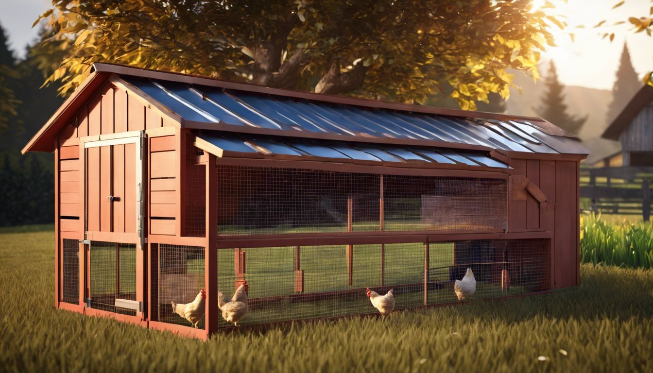 A functional chicken coop in a thriving farmyard.
