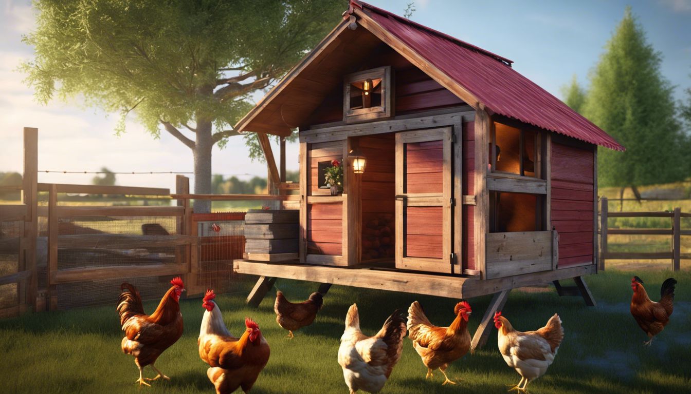 A person decorates a vibrant and functional chicken coop in a farm.
