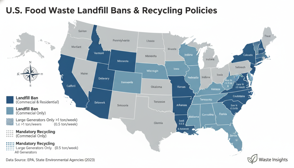 Map of state food waste regulations in the United States Map of state food waste regulations in the United States